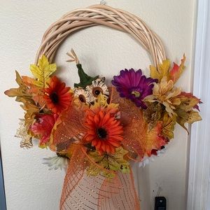 Autumn wreath decoration with Owl
